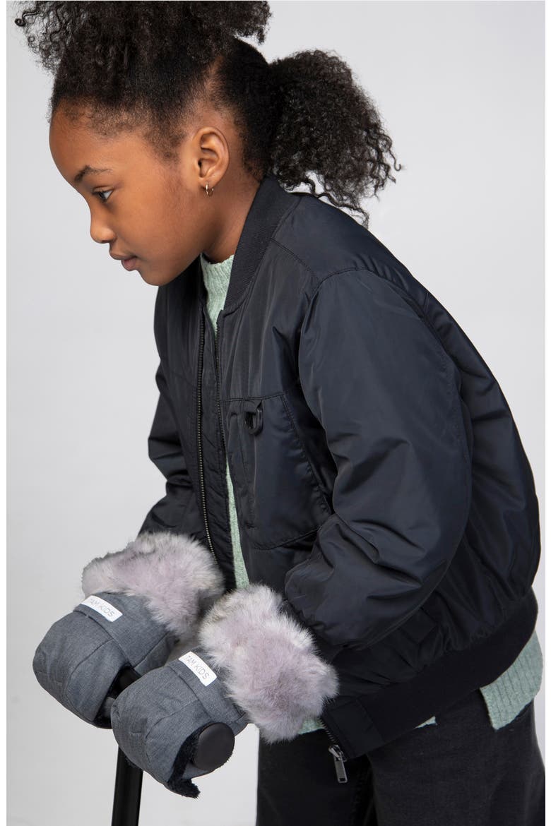 Warmmuffs Tundra Faux Fur Trim Water Repellent Muffs, Alternate, color, HEATHER GREY DARK FAUX FUR