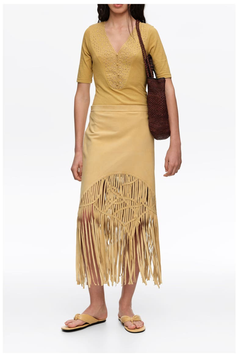 Embroidered V-Neck Bodysuit, Alternate, color, MUSTARD