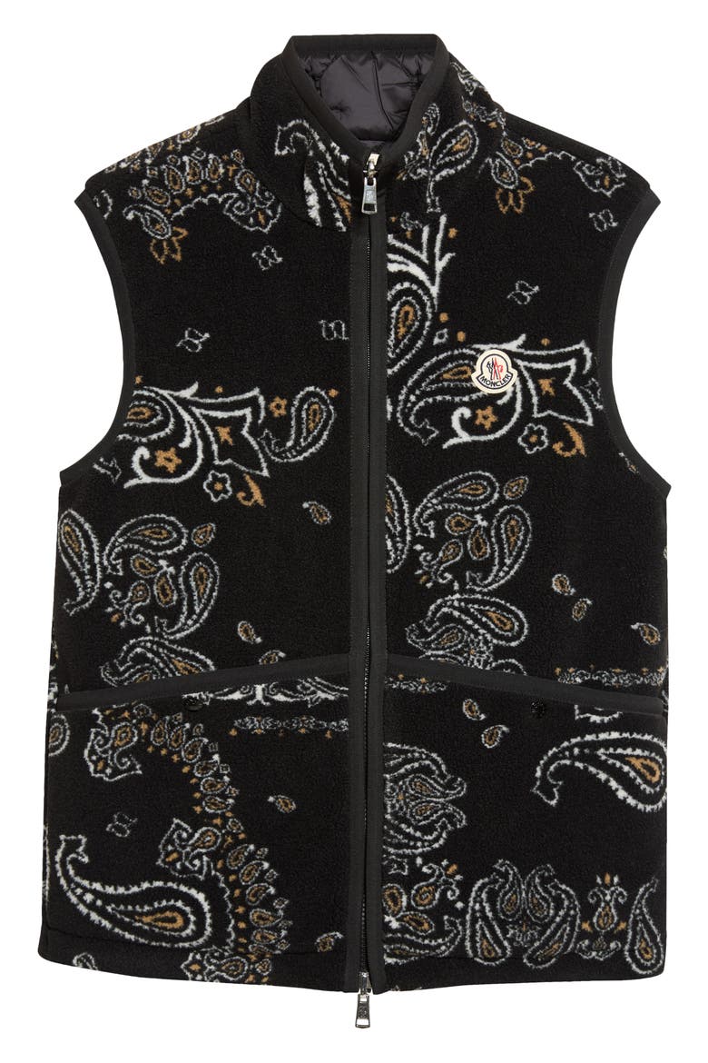 Reversible Paisley Print Fleece & Diamond Quilted Vest, Main, color, BLACK