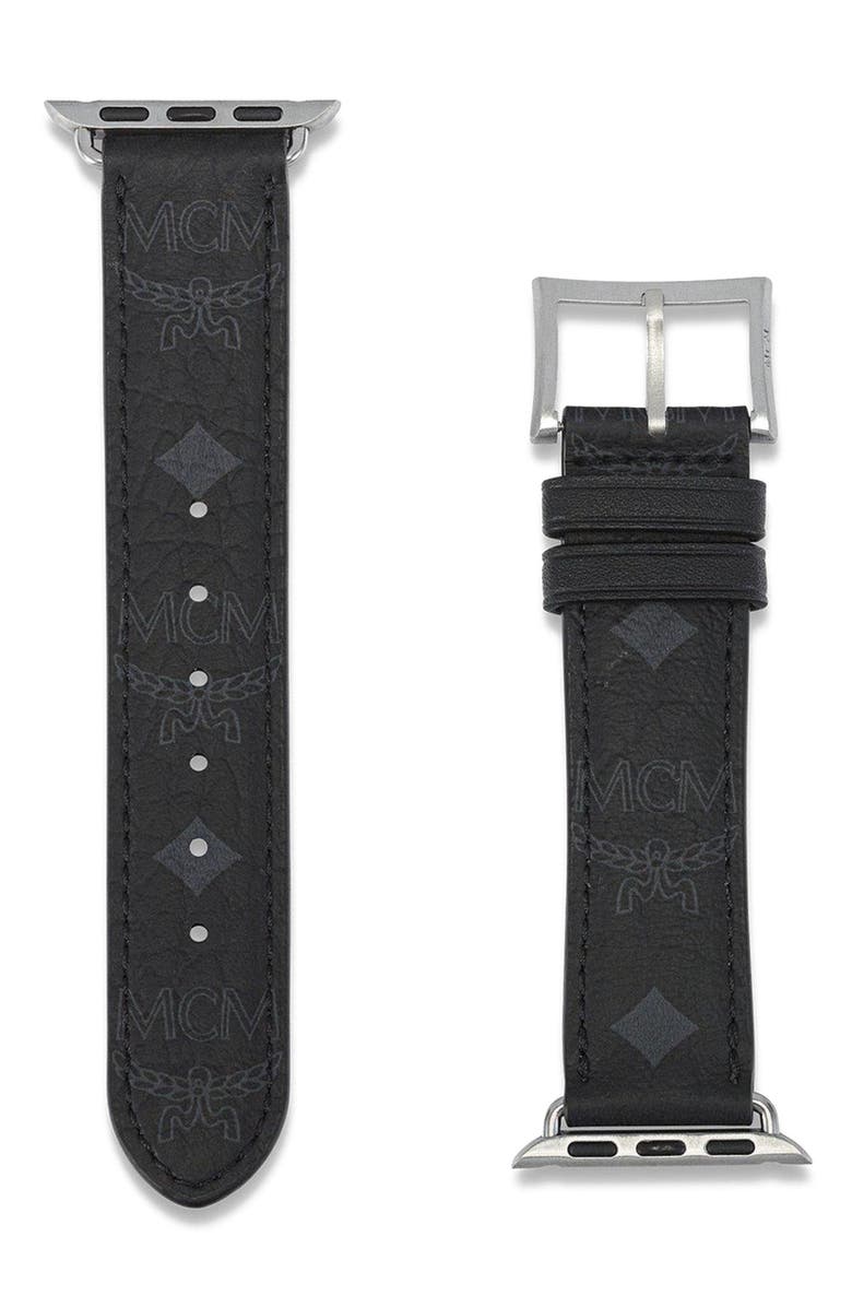 MCM Apple Watch Band in Visetos, Alternate, color, Black