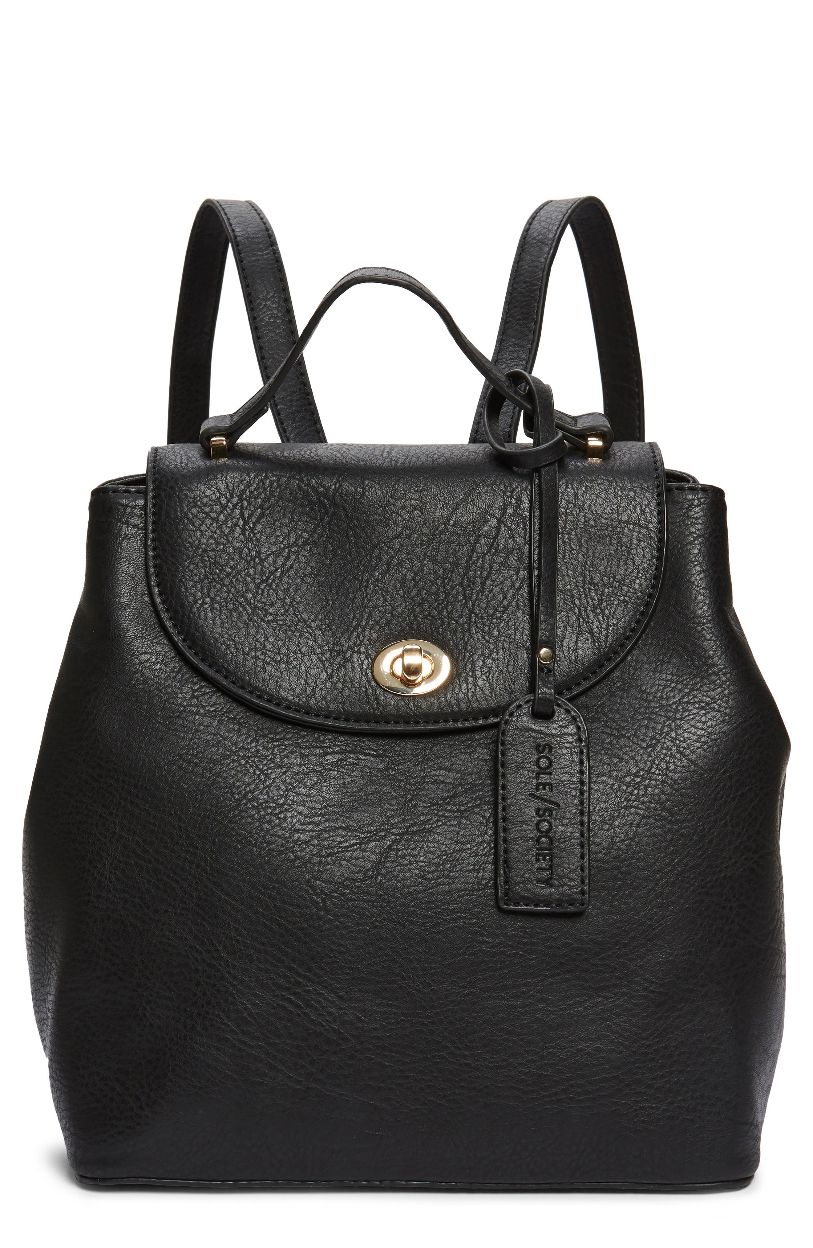 Sole Society Georgia Faux Leather Backpack, Main, color, 