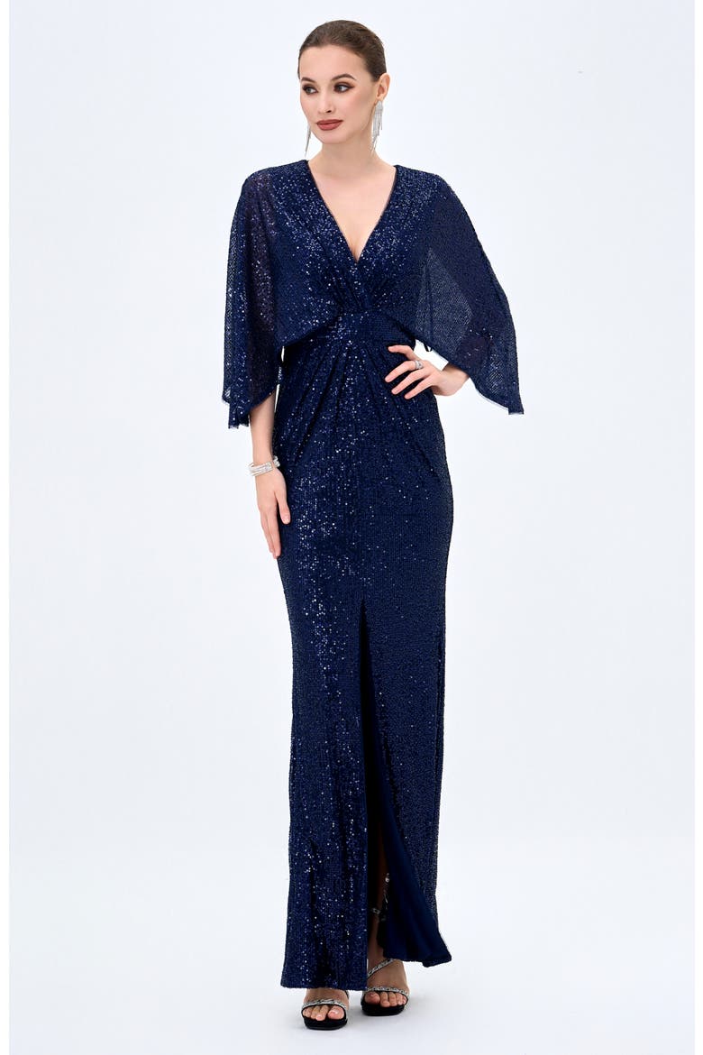 Oprah Cape Gown, Alternate, color, NAVY
