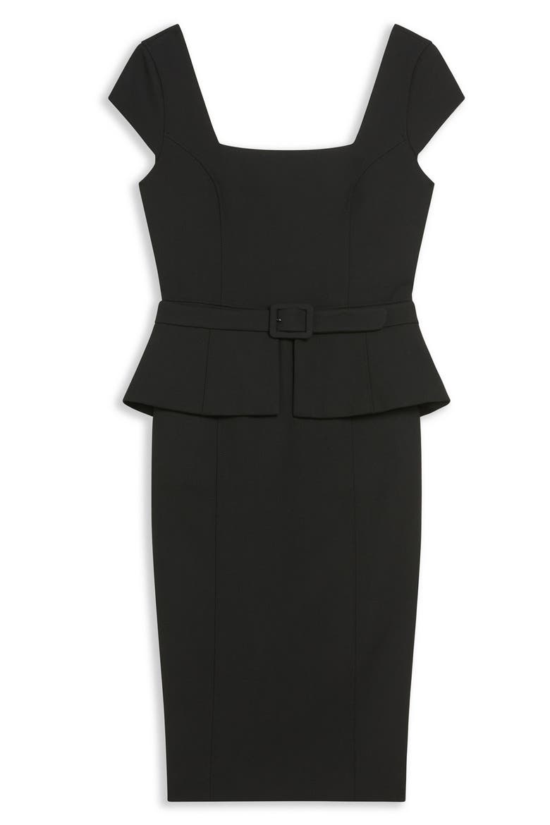 Fleuurr Square Neck Belted Sheath Dress, Alternate, color, BLACK