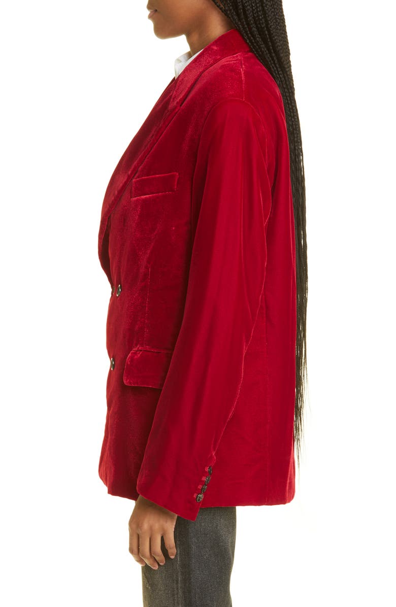 R13 Ragged Double Breasted Peaked Lapel Velvet Blazer, Alternate, color, Red Velvet