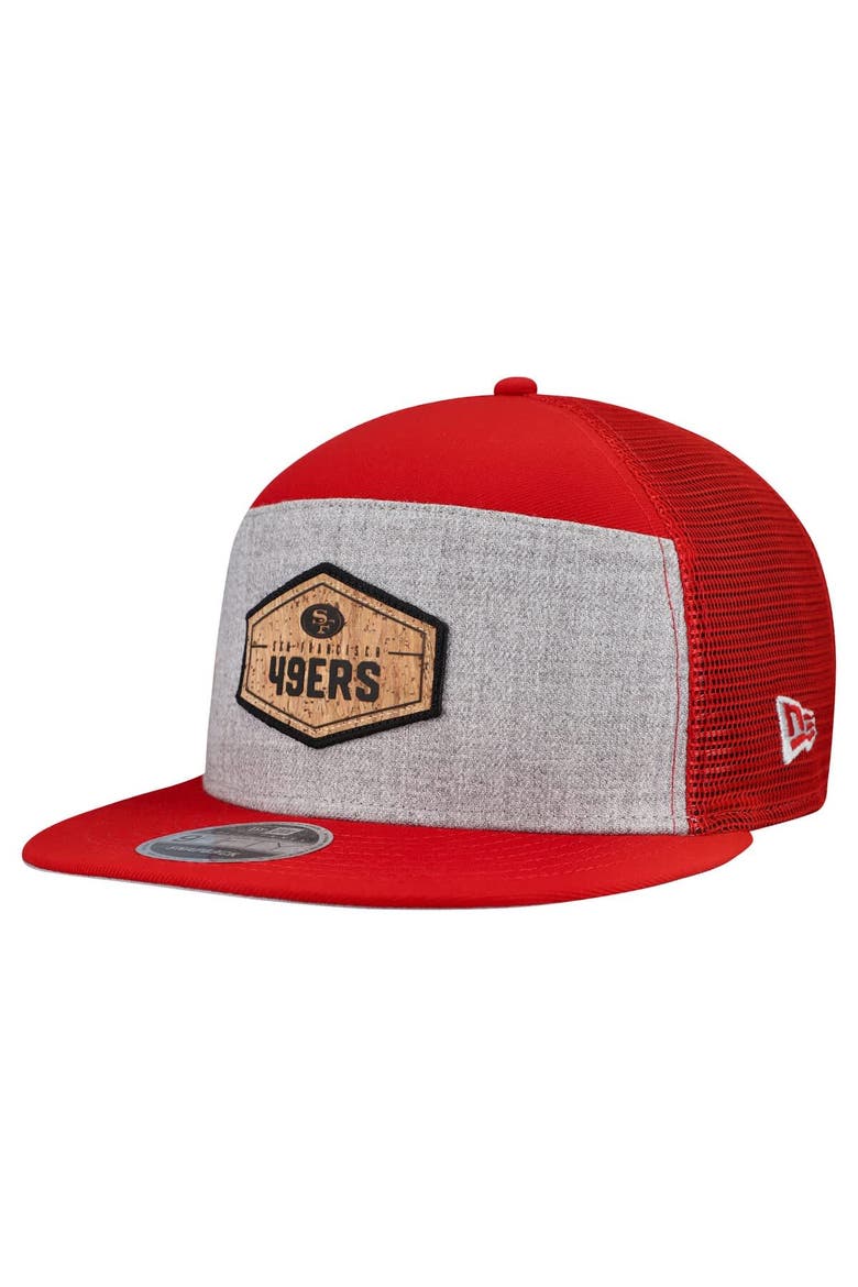 Men's New Era  Gray/Scarlet San Francisco 49ers Cork Split Panel 9FIFTY Trucker Snapback Hat, Main, color, Gray
