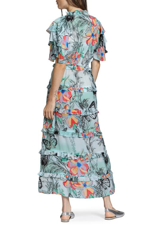 Apny Tiered Ruffle Maxi Dress In Bright Green Multi