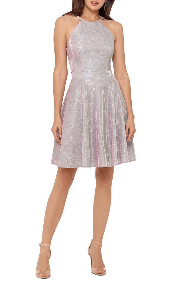 Xscape Evenings Xscape Halter Neck Metallic Knit Cocktail Dress, Main, color, 