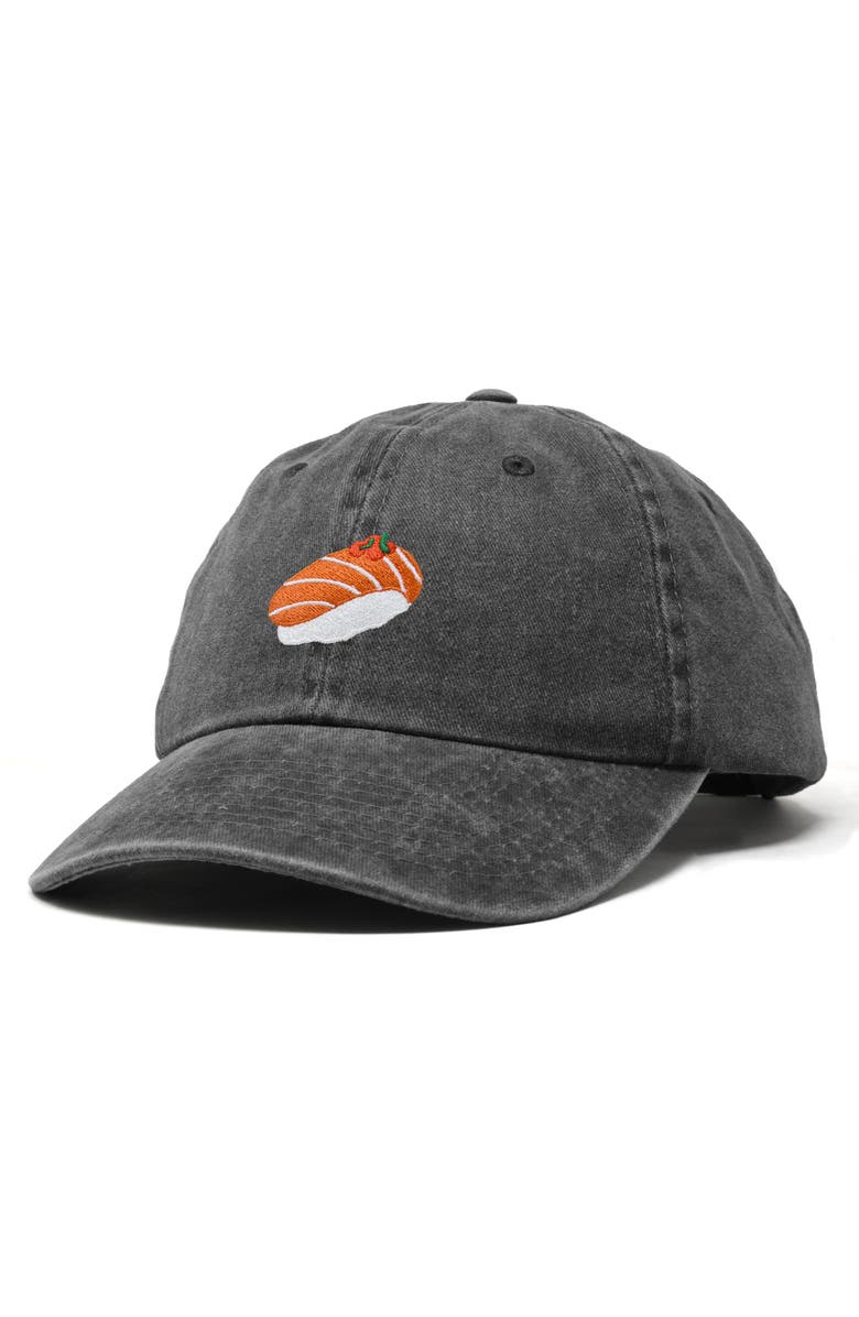 Dalix Salmon Sushi Embroidered Dad Cap, Alternate, color, Washed Black