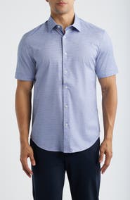 Bugatchi Miles OoohCotton® Space Dye Short Sleeve Button-Up Shirt