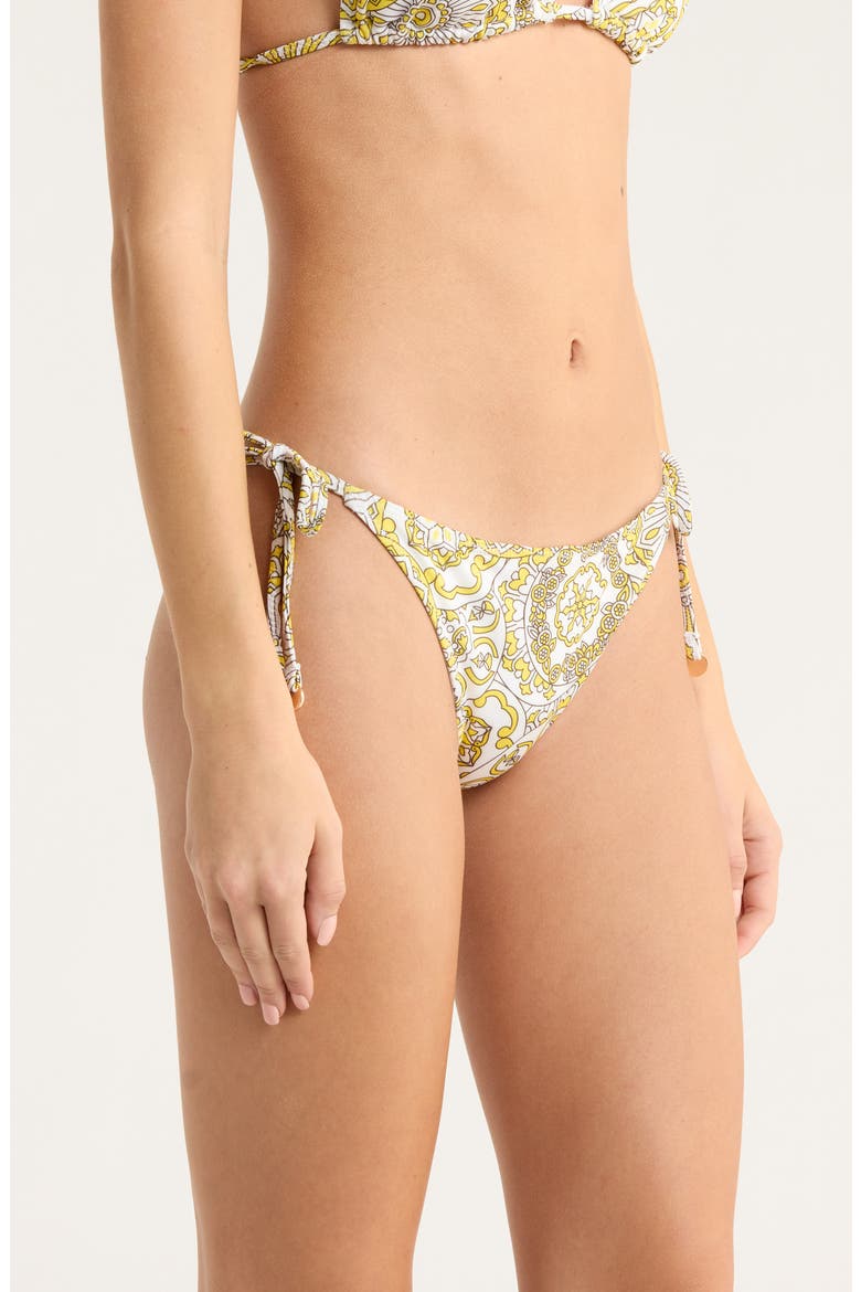 Benni Print Side Tie Bikini Bottoms, Alternate, color, SUNGLOW COMBO