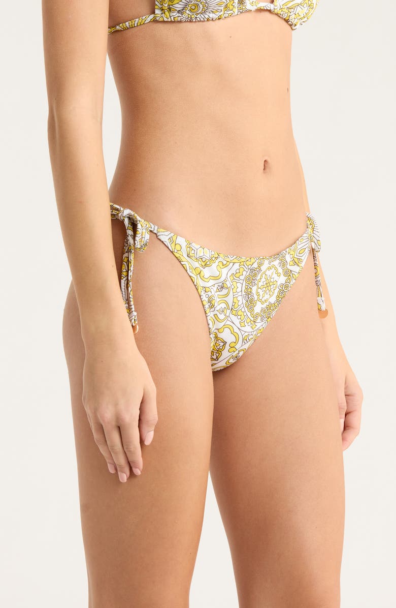 Ramy Brook Benni Print Side Tie Bikini Bottoms, Alternate, color, Sunglow Combo
