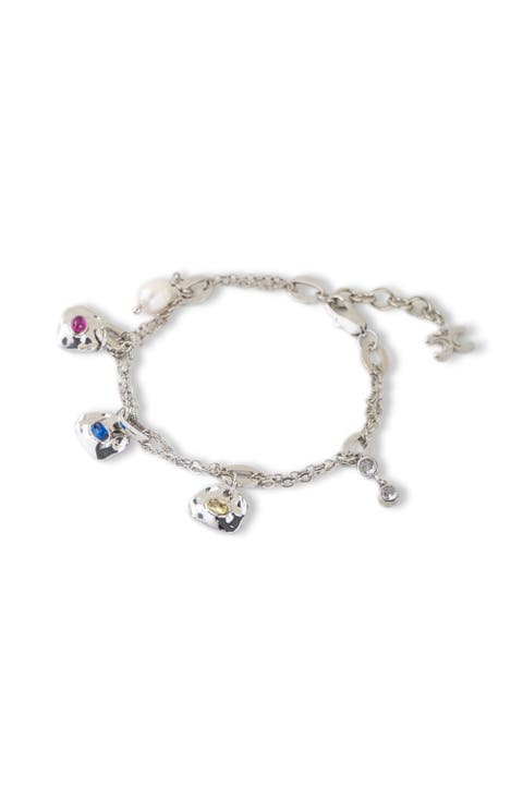 Iris Colored Cubic Zirconia and Freshwater Pearl Charms Bracelet