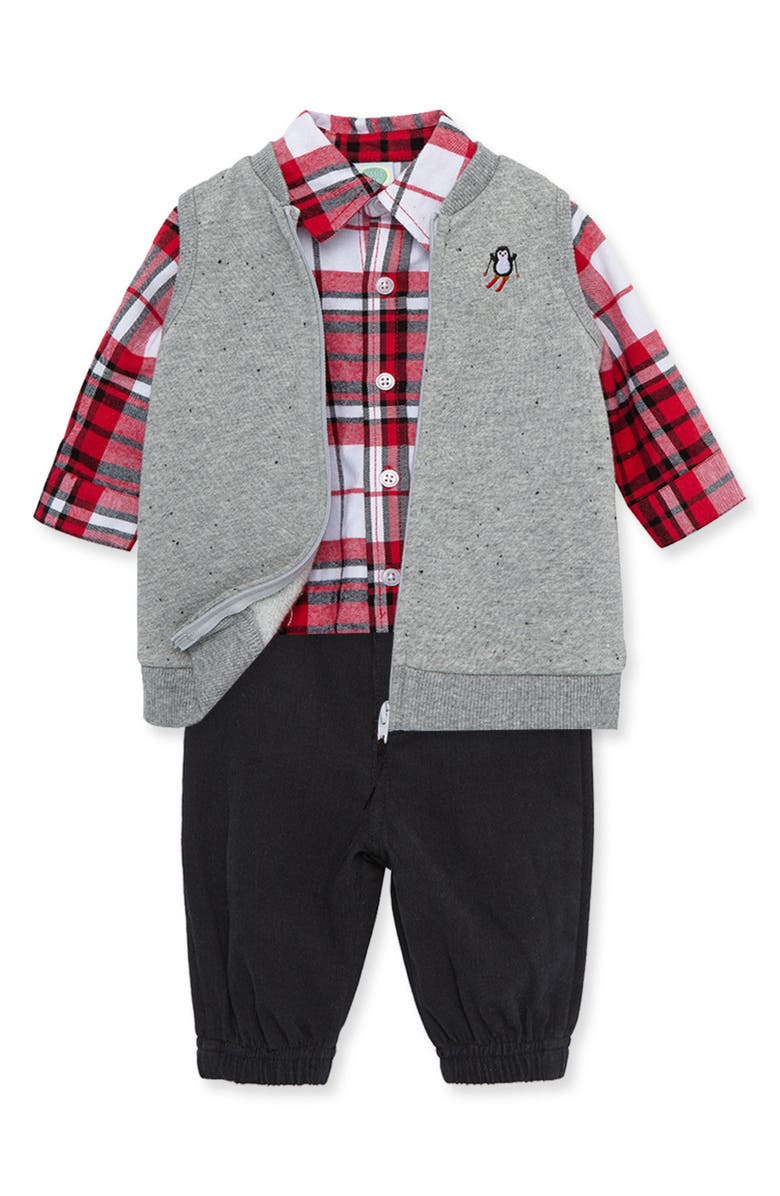 Little Me Cotton Bodysuit, Vest & Pants Set, Alternate, color, 