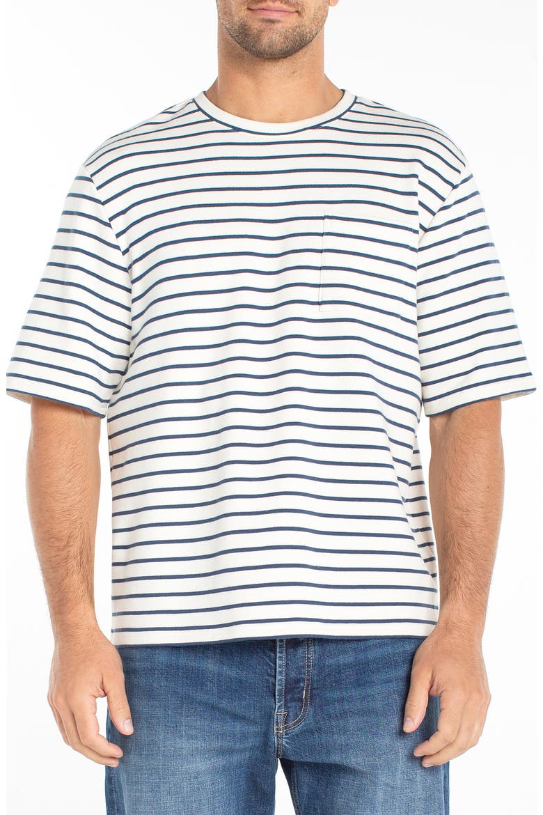 Oversize Stripe Cotton French Terry T-Shirt, Main, color, PARCHMENT BLUE