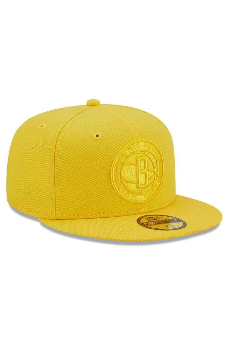 Men's New Era Yellow Brooklyn Nets Color Pack 59FIFTY Fitted Hat, Alternate, color, Yellow