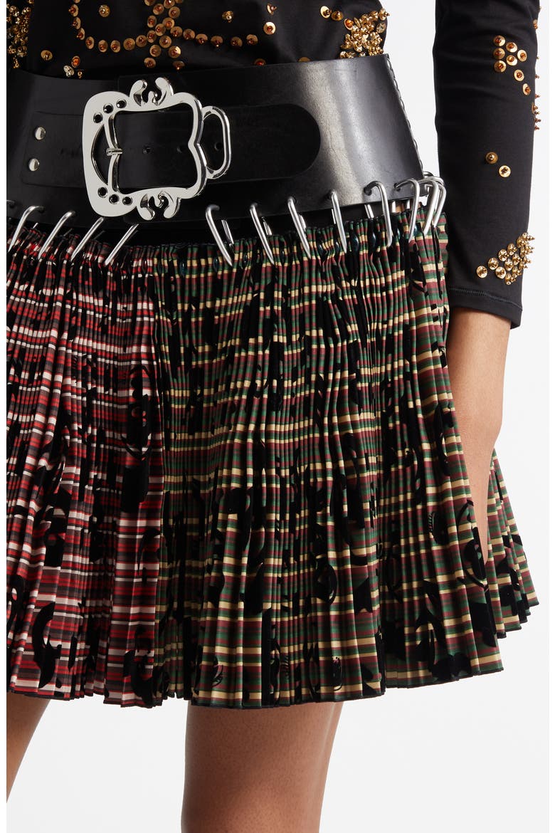 Roberta Mixed Plaid Pleated Carabiner Miniskirt, Alternate, color, RED AND GREEN