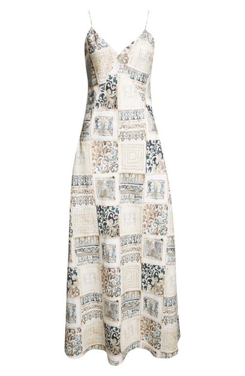 Eleventy Tile Print Linen Slipdress In Sand