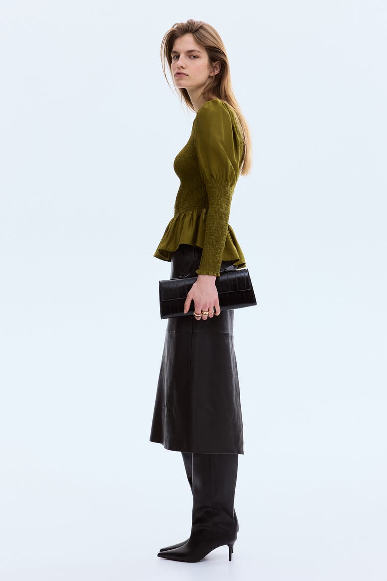 Smocked Viscose-blend Blouse, Alternate, color, Dark khaki green
