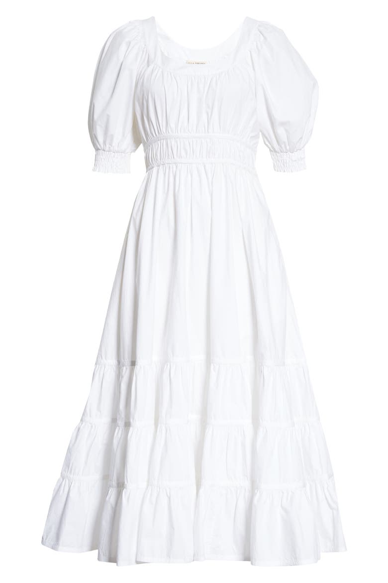 Juniper Puff Sleeve Midi Dress, Alternate, color, BLANC