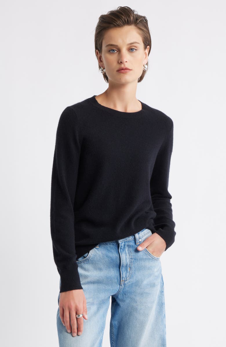 Nordstrom Cashmere Crewneck Sweater, Main, color, Black Rock