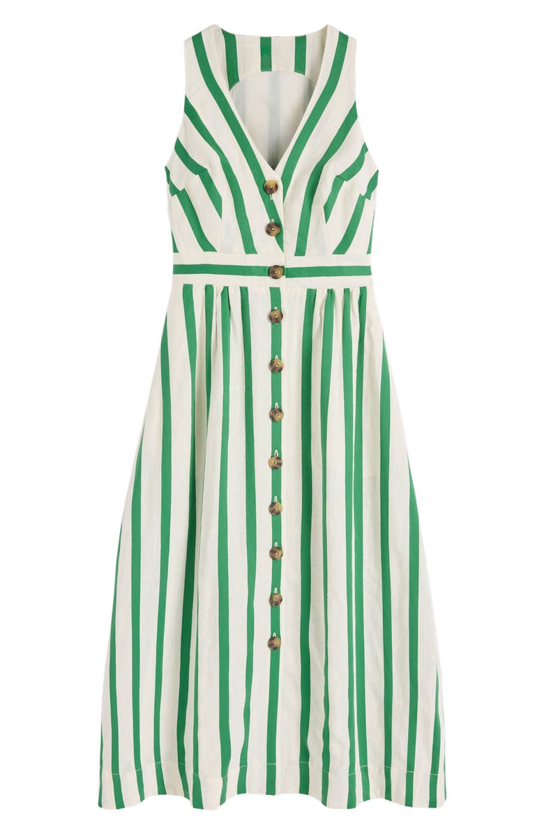 Boden Catherine Stripe Button-Up Midi Dress, Alternate, color, Green Ivory Stripe