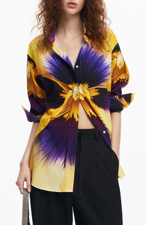 Pensee Lacroix Pansy Print Cotton & Lyocell Button-Up Shirt