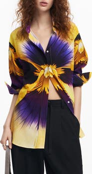 Desigual Pensee Lacroix Pansy Print Cotton & Lyocell Button-Up Shirt