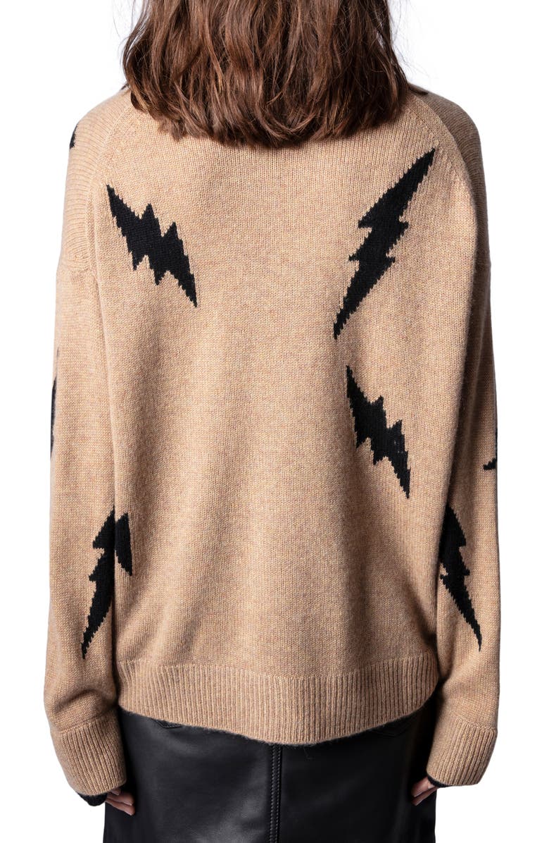 Zadig & Voltaire Markus Lightning Bolt Cashmere Sweater, Alternate, color, 