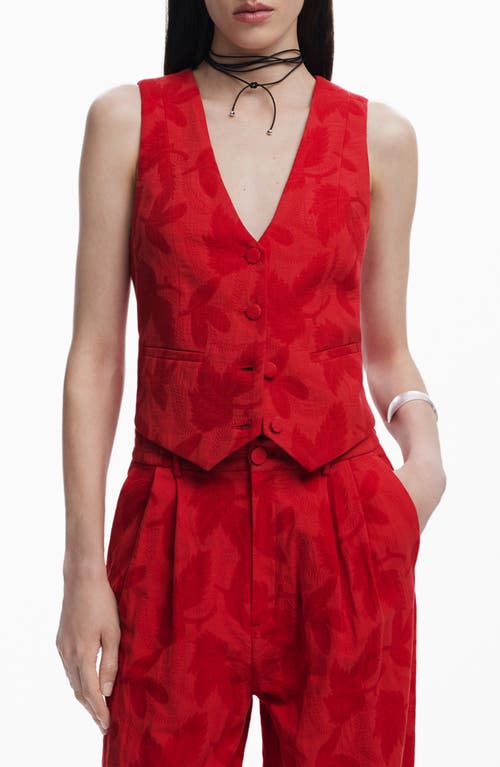 Desigual Button Front Vest In Red