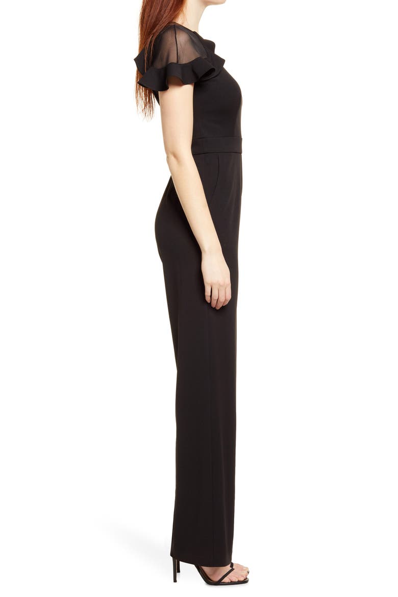Illusion Ruffle Shoulder Jumpsuit, Alternate, color, BLACK