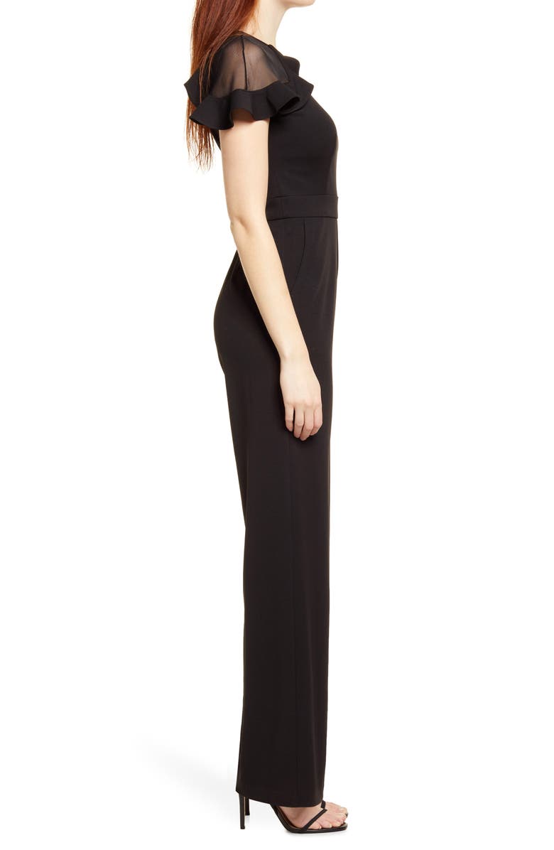 Eliza J Illusion Ruffle Shoulder Jumpsuit, Alternate, color, Black