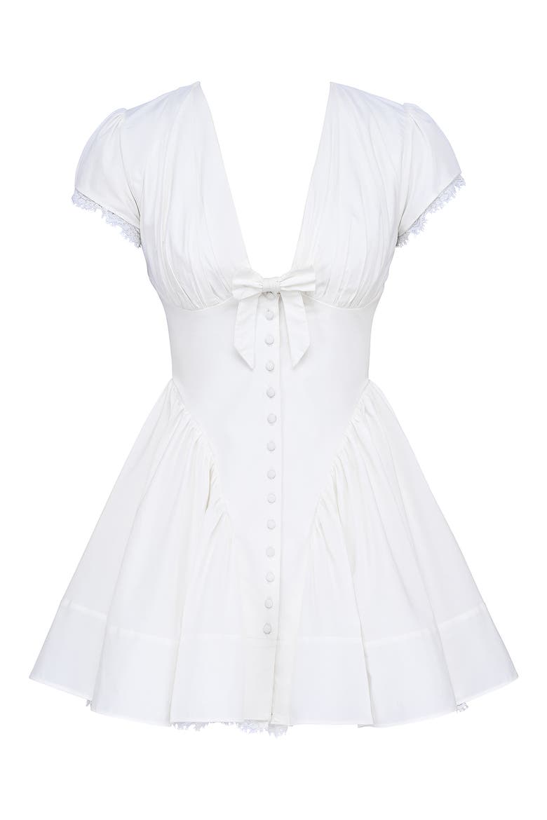Emiliana Lace Trim Stretch Cotton Minidress, Alternate, color, WHITE
