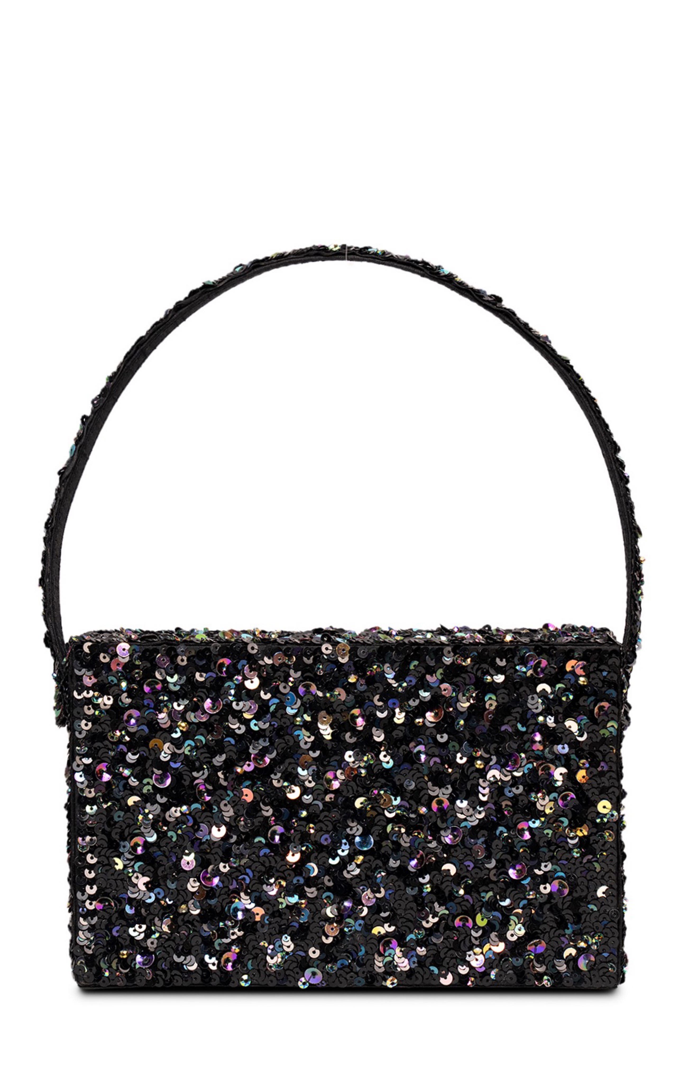 Simitri Sequin Box Clutch, Main, color, Black