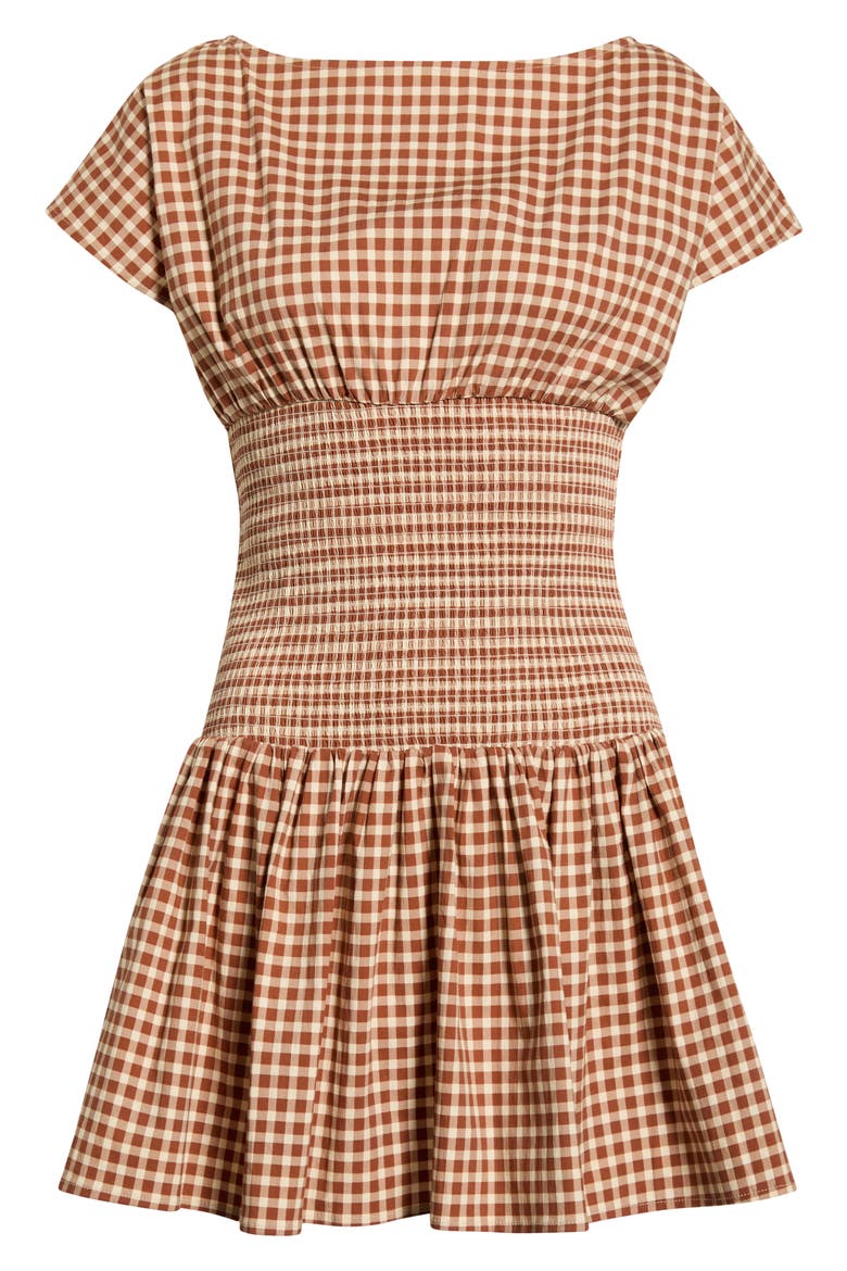 Smock Bodice Stretch Cotton Gingham Minidress, Alternate, color, GINGHAM