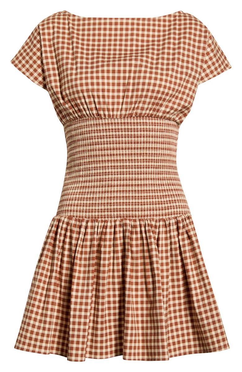 Avec Les Filles Smock Bodice Stretch Cotton Gingham Minidress, Alternate, color, Gingham