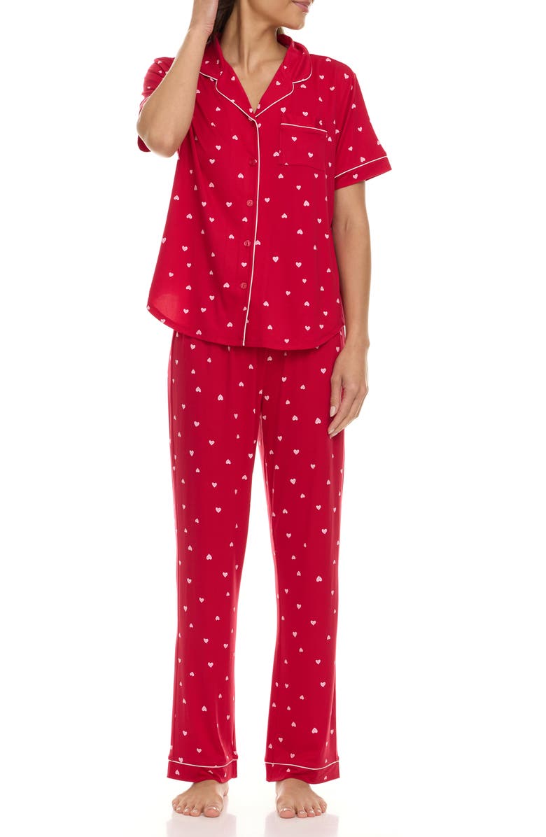 Flora By Flora Nikrooz Gabriella Short Sleeve Button-Up Shirt & Pants Pajamas, Alternate, color, Lipstick
