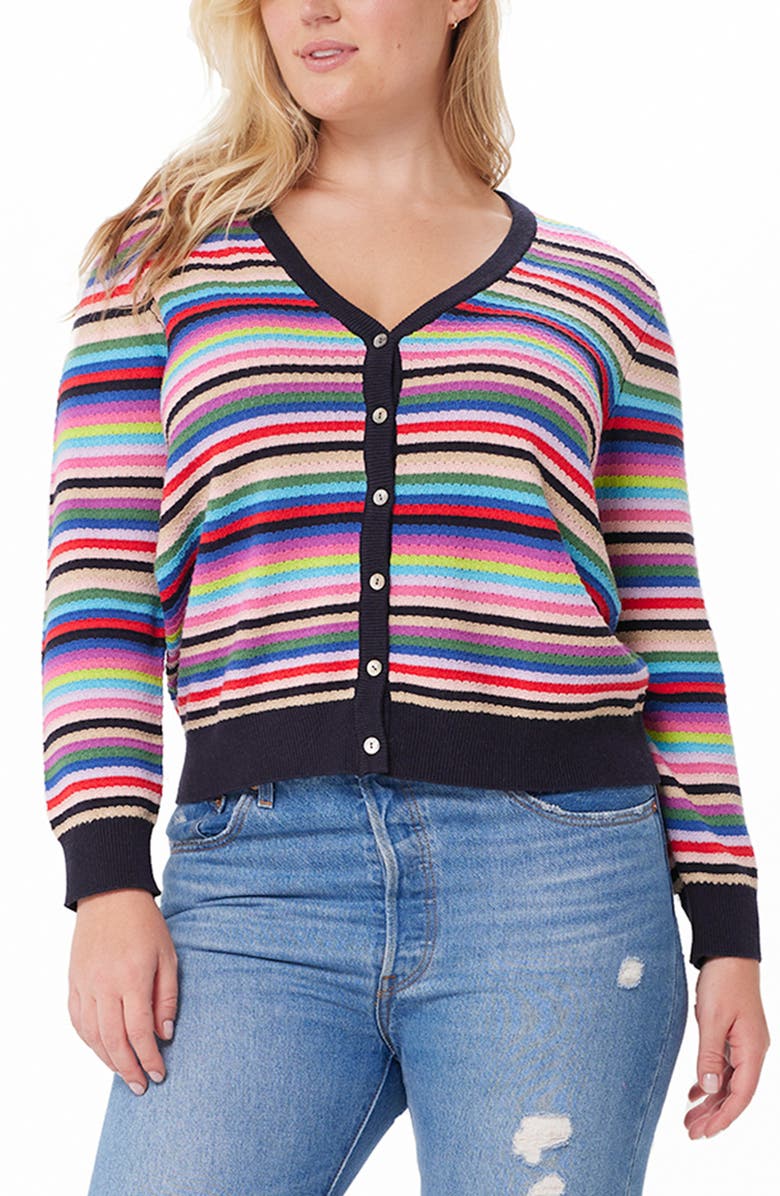 MINNIE ROSE Weekend Stripe Cotton & Cashmere Cardigan, Main, color, 