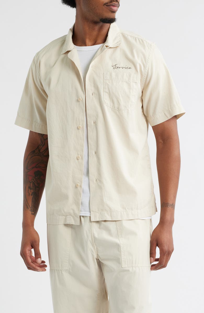 Service Works Script Embroidered Organic Cotton Camp Shirt, Main, color, White Oak