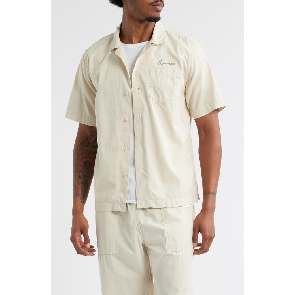 Service Works Script Embroidered Organic Cotton Camp Shirt In Neutral
