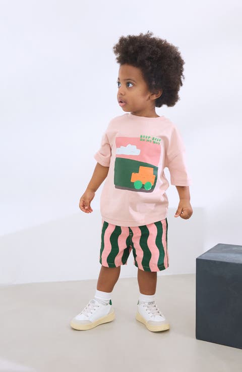 Kids' Truck Cotton Graphic T-Shirt & Stripe Shorts Set (Little Kid)