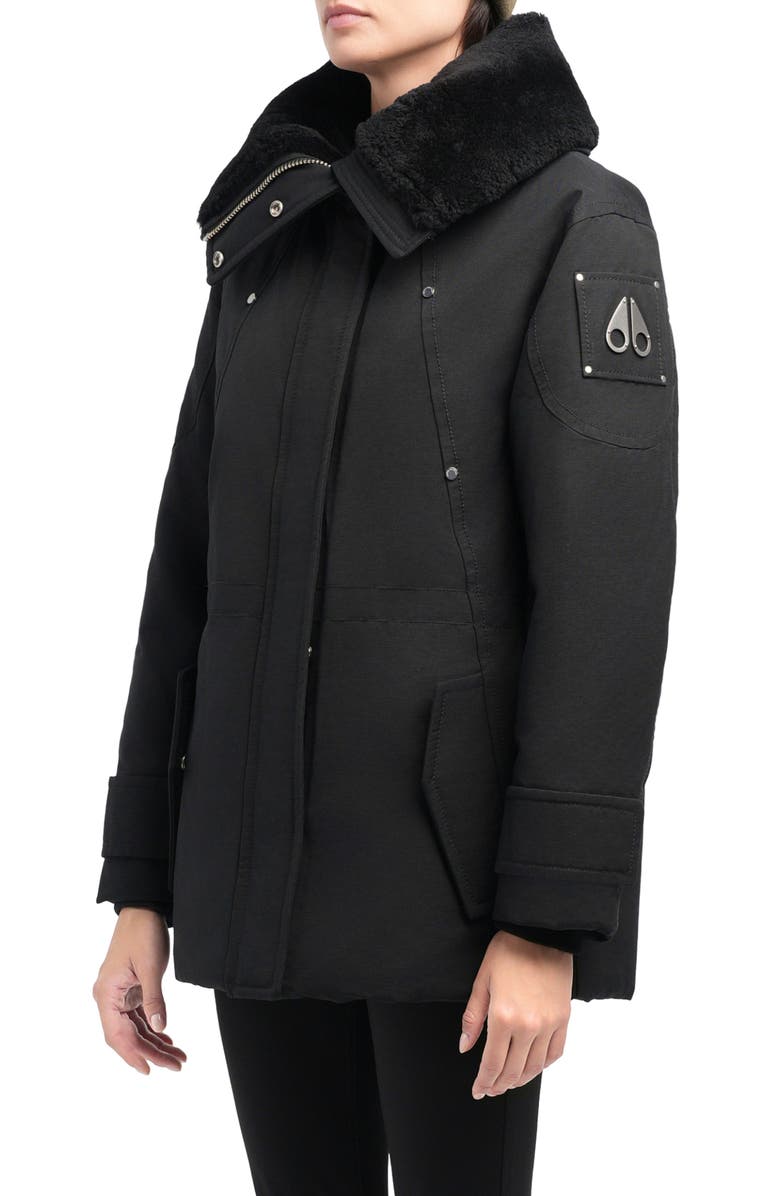 Moose Knuckles Aurora Water Repellent Genuine Shearling Lined 800 Fill Power Down Jacket, Alternate, color, Black W/ Black Shearling