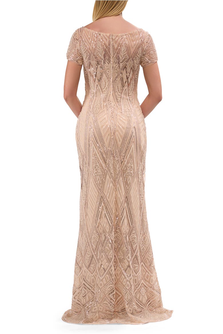 Long Art Deco Gown with Intricate Beaded Design, Alternate, color, Champagne