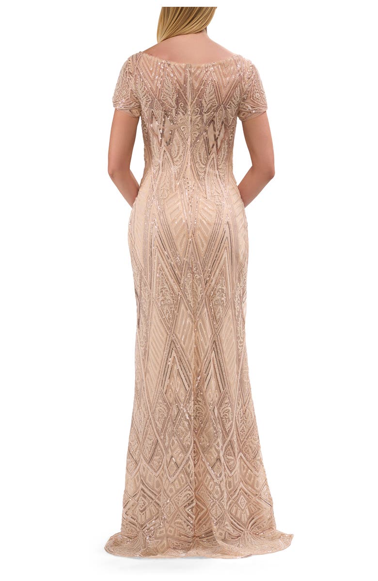 La Femme Long Art Deco Gown with Intricate Beaded Design, Alternate, color, Champagne