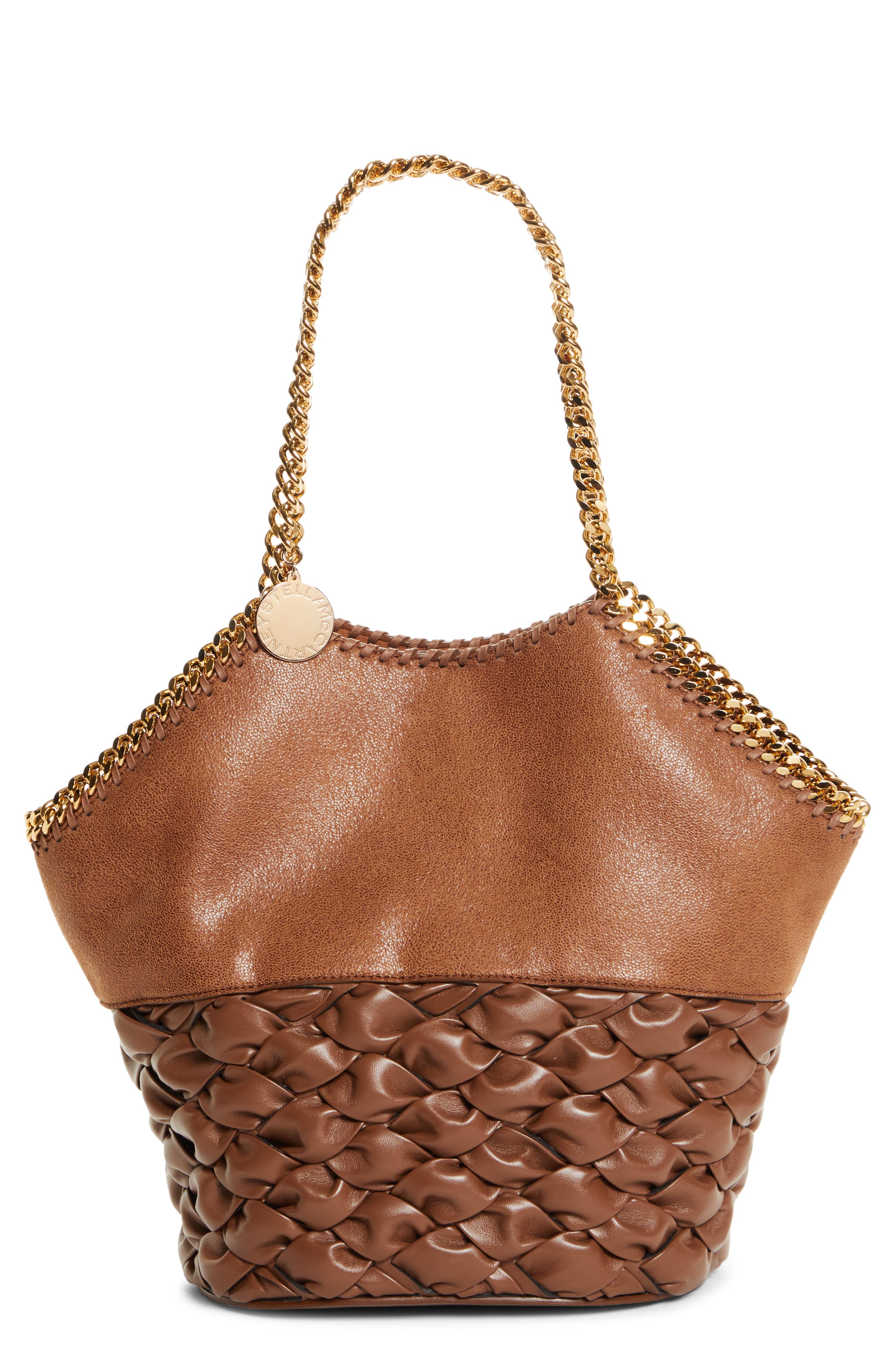 Medium Mixed Media Faux Leather Tote, Main, color, PECAN