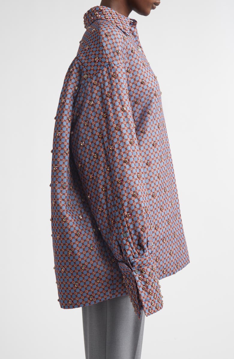 Dries Van Noten Cartan Crystal Embellished Oversize Shirt, Alternate, color, Blue