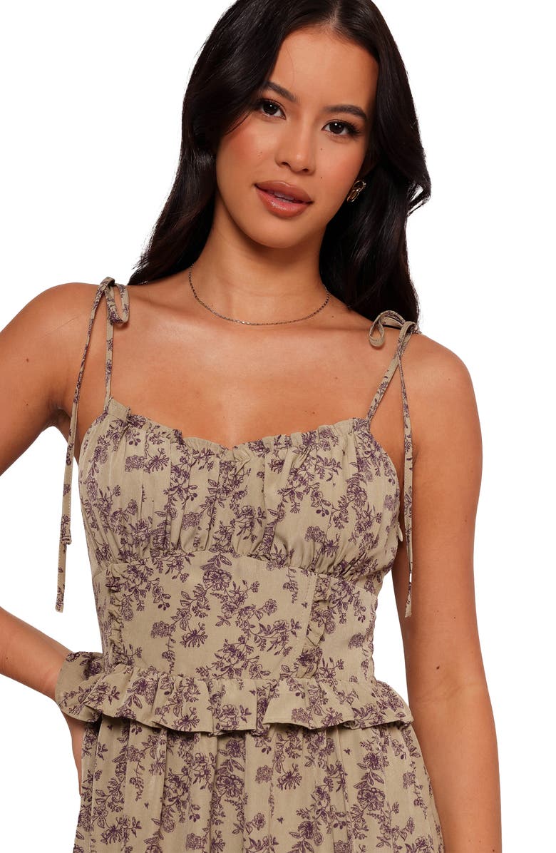 Petal & Pup Karie Print Ruffle Hem Maxi Dress, Alternate, color, Olive/ Dark Purple