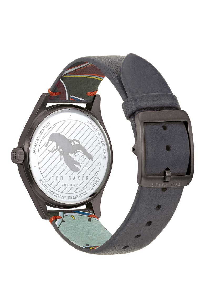 Beleeni Leather Strap Watch, 40mm, Alternate, color, GREY/ BLACK