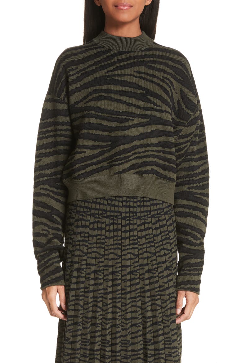 Tiger Stripe Jacquard Sweater, Main, color, FOREST GREEN/ BLACK