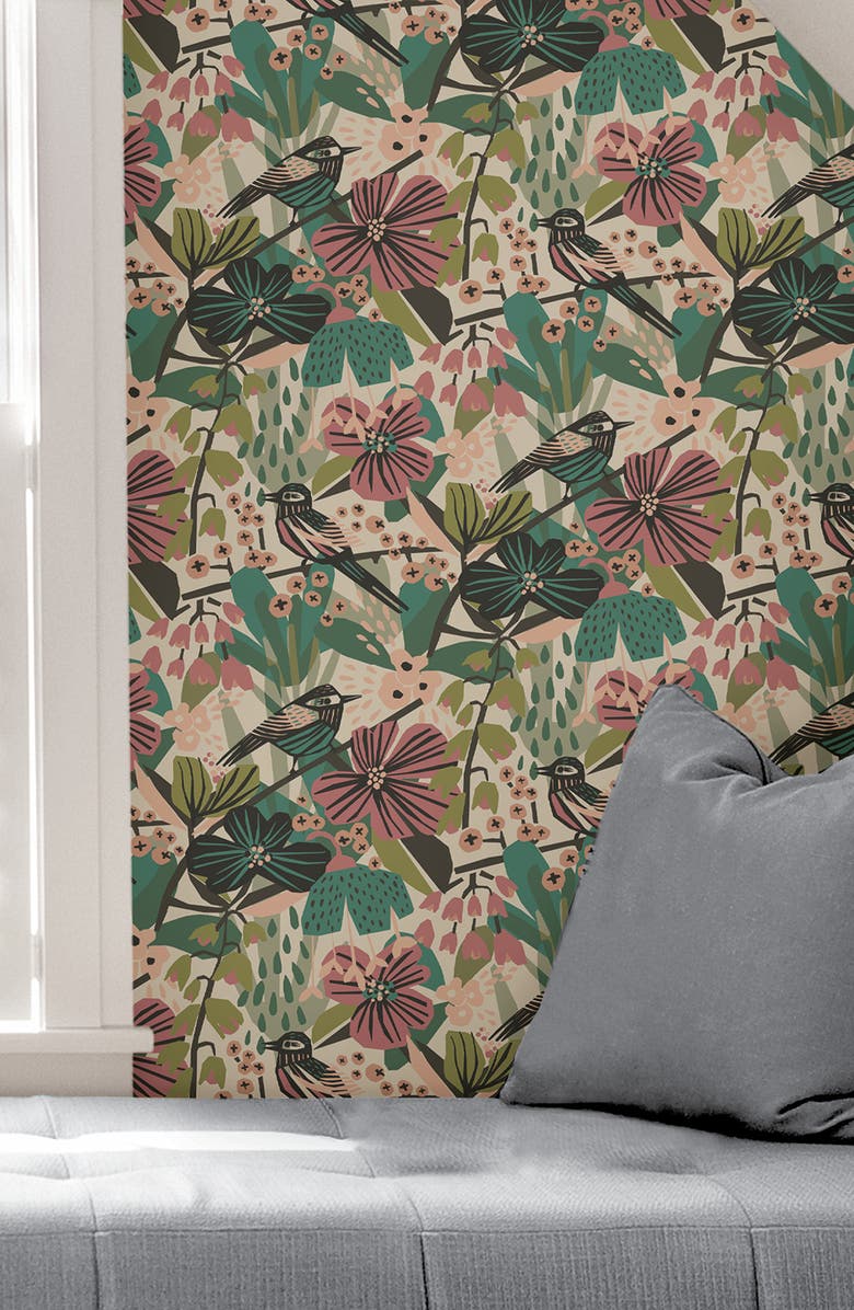 Wallpops Teal Pink Jaybird Peel and Stick Wallpaper, Alternate, color, Pink