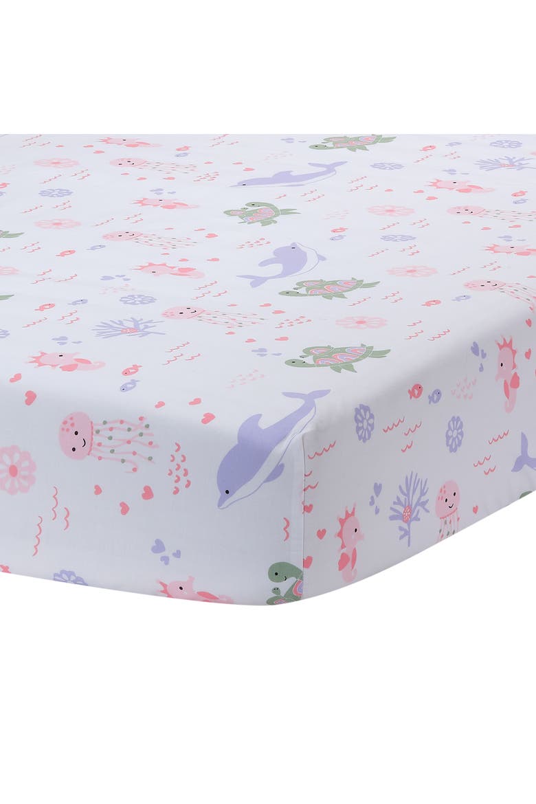 Sea Dreams 3-Piece Dolphin/Turtle Nautical Baby Crib Bedding Set, Alternate, color, Pink Multicolor